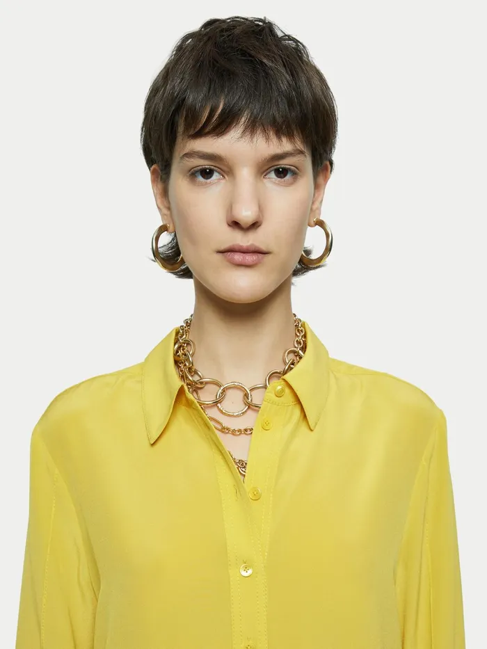 Jigsaw Tops Women Silk Stitched Shirt Yellow