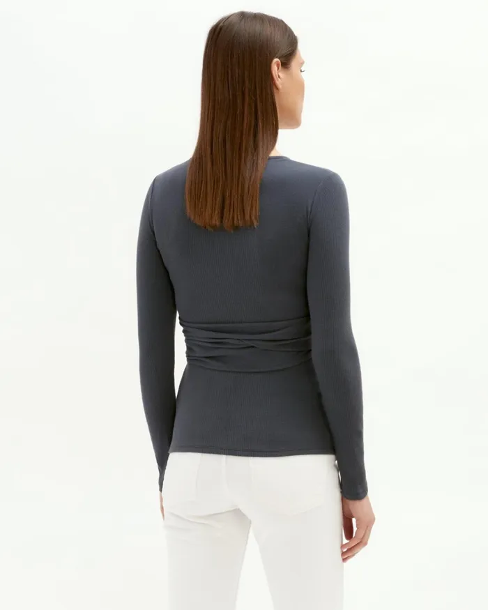 Jigsaw Tops Women Soft Rib Jersey Wrap Top Dark Grey