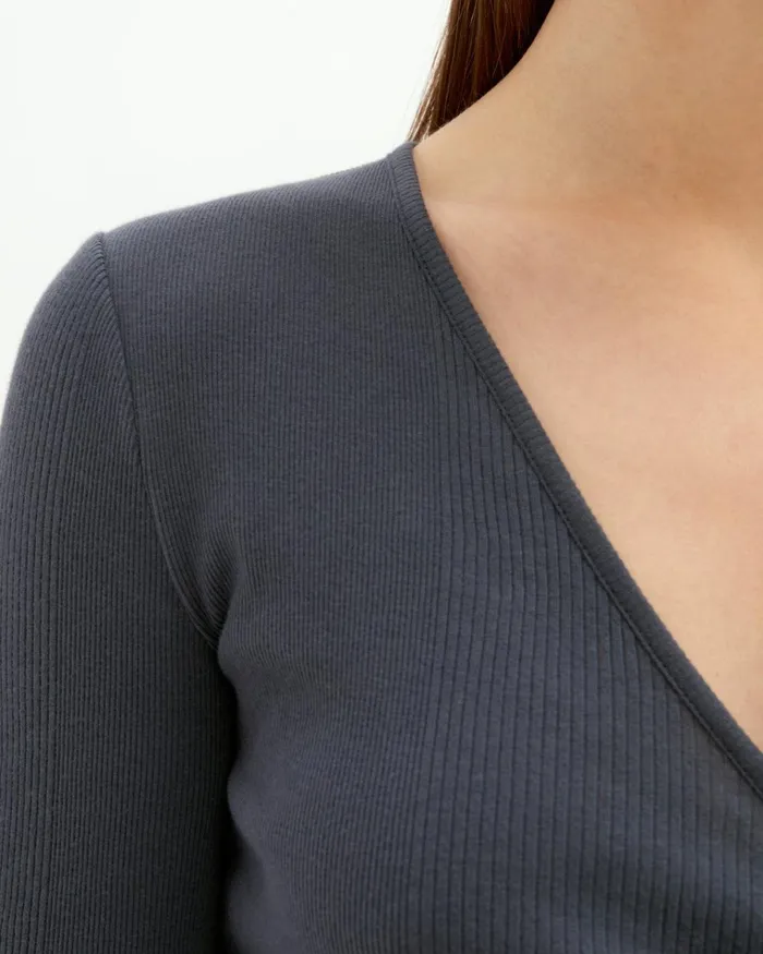 Jigsaw Tops Women Soft Rib Jersey Wrap Top Dark Grey