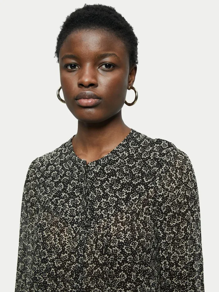 Jigsaw Tops Women Star Leaf Crinkle Blouse Black