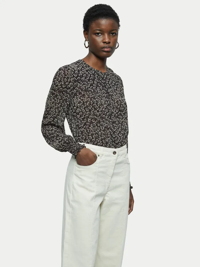 Jigsaw Tops Women Star Leaf Crinkle Blouse Black