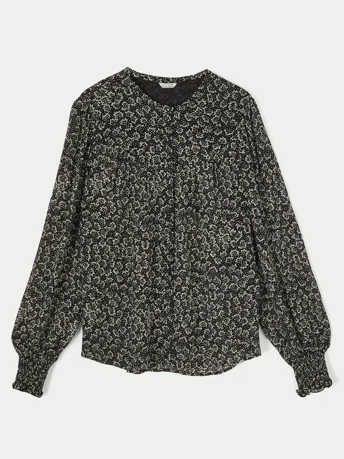 Jigsaw Tops Women Star Leaf Crinkle Blouse Black