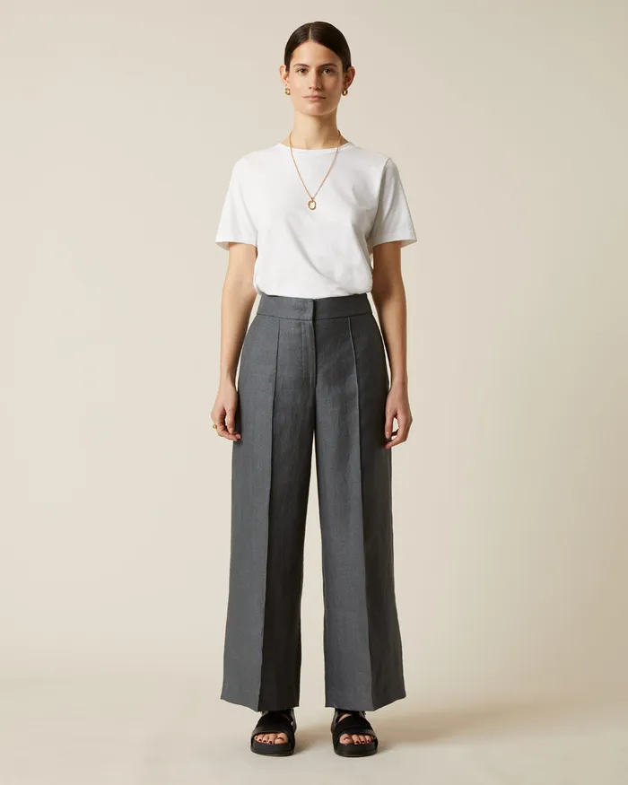 Jigsaw Trousers Women Heavy Linen Crop Trousers Green