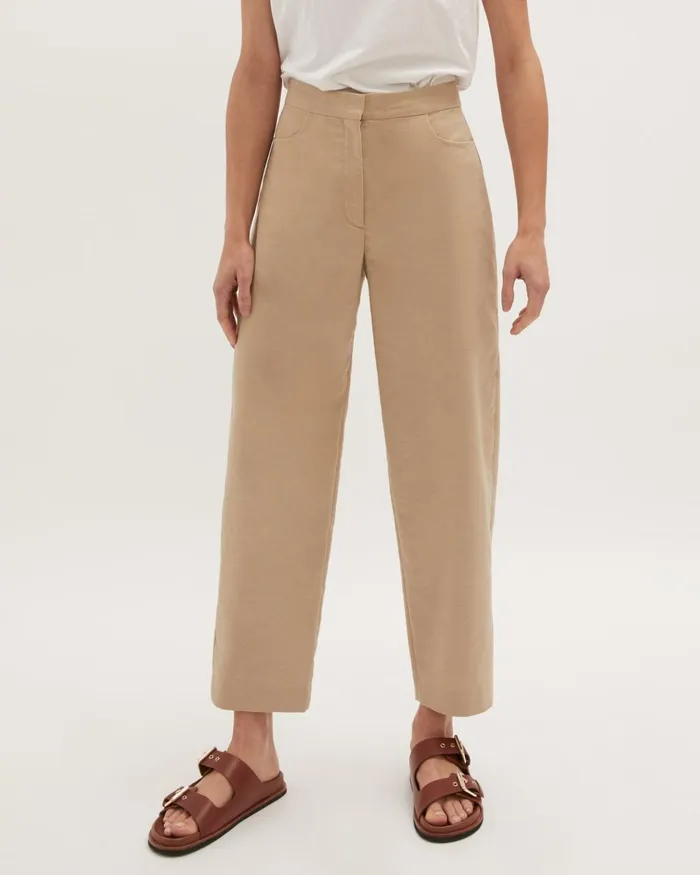 Jigsaw Trousers Women Linen Barrel Leg Trouser Cream