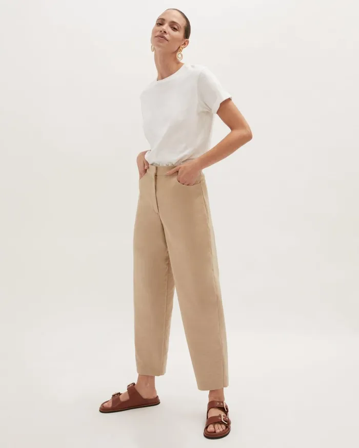 Jigsaw Trousers Women Linen Barrel Leg Trouser Cream