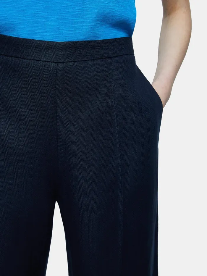 Jigsaw Trousers Women Linen Herringbone Palazzo Blue