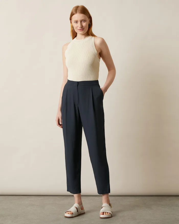 Jigsaw Trousers Women Satin Back Crepe Carrot Trousers Grey