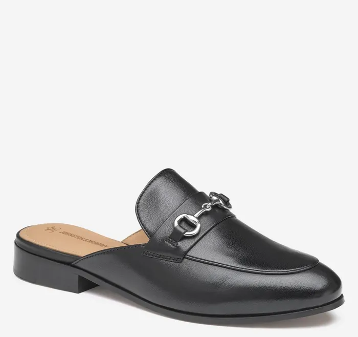 Johnston and Murphy Ali Bit Mule Black Glove Leather Women Mules and Loafers