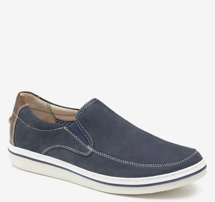 Johnston and Murphy Bowling Moc Venetian Navy Embossed Tumbled Nubuck Men SlipOns Johnston and Murphy Bowling Moc Venetian Navy Embossed Tumbled Nubuck Men SlipOns
