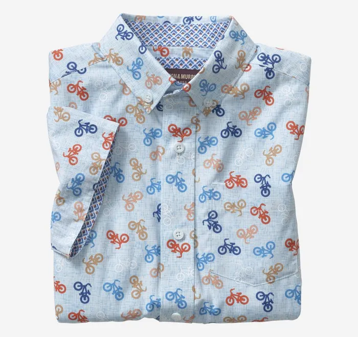 Johnston and Murphy Boys ShortSleeve Printed Shirt Blue Bicycle Boys Shirts