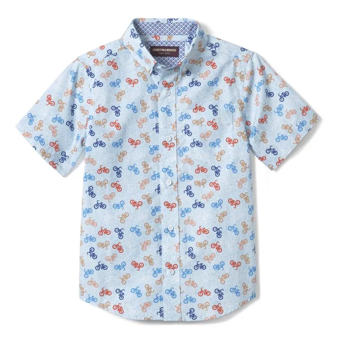 Johnston and Murphy Boys ShortSleeve Printed Shirt Blue Bicycle Boys Shirts Johnston and Murphy Boys ShortSleeve Printed Shirt Blue Bicycle Boys Shirts