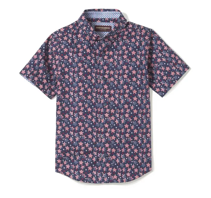 Johnston and Murphy Boys ShortSleeve Printed Shirt Navy Patriotic Boys Shirts Johnston and Murphy Boys ShortSleeve Printed Shirt Navy Patriotic Boys Shirts