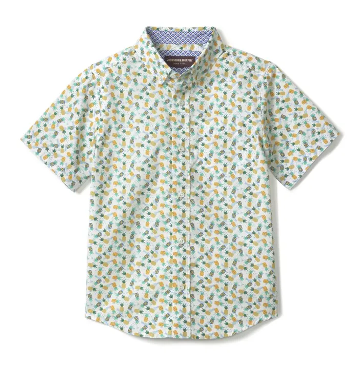 Johnston and Murphy Boys ShortSleeve Printed Shirt White Multi Pineapple Boys Shirts Johnston and Murphy Boys ShortSleeve Printed Shirt White Multi Pineapple Boys Shirts
