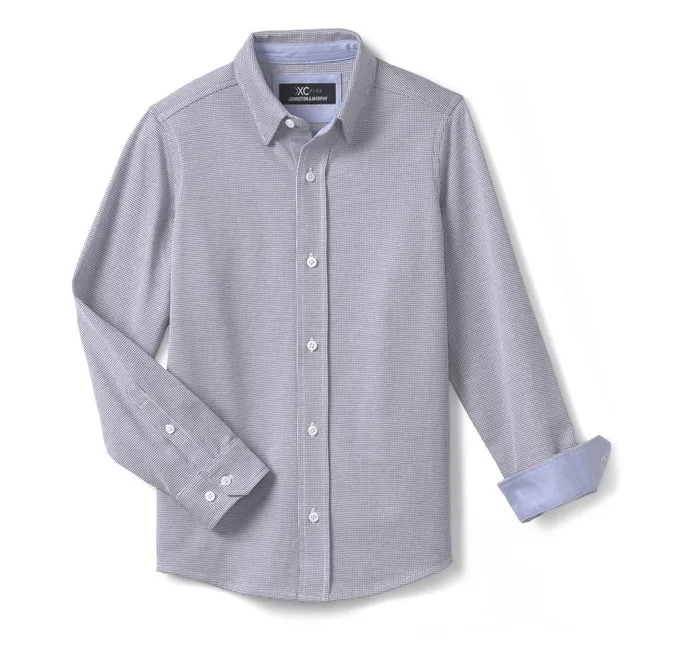 Johnston and Murphy Boys XC Flex Stretch LongSleeve Shirt Navy Micro Dot Boys Shirts Johnston and Murphy Boys XC Flex Stretch LongSleeve Shirt Navy Micro Dot Boys Shirts