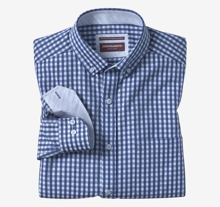 Johnston and Murphy ButtonCollar Premium Cotton Shirt Navyblue Gingham Men Shirts Johnston and Murphy ButtonCollar Premium Cotton Shirt Navyblue Gingham Men Shirts