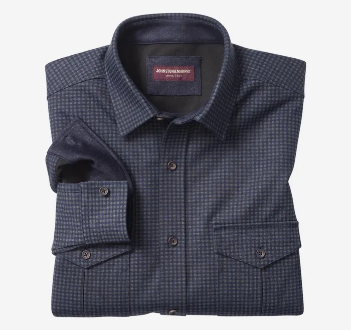 Johnston and Murphy ButtonFront Knits Navy Mini Gingham Men Sweaters and Knits