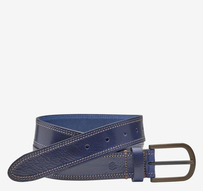 Johnston and Murphy Double Contrast Stitched Belt Navy Men Belts