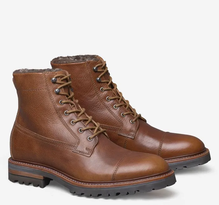Johnston and Murphy Dudley Lug Cap Toe Shearling Boot Cognac Full Grainshearling Men Boots Johnston and Murphy Dudley Lug Cap Toe Shearling Boot Cognac Full Grainshearling Men Boots
