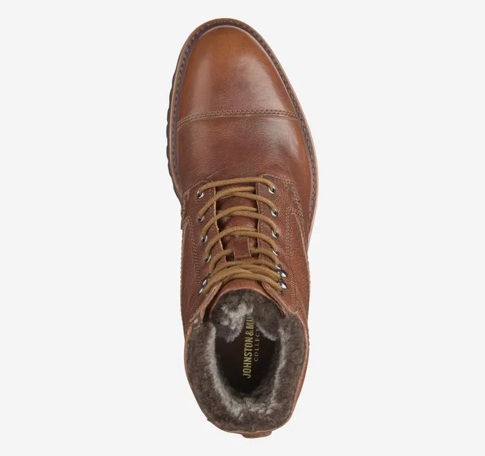 Johnston and Murphy Dudley Lug Cap Toe Shearling Boot Cognac Full Grainshearling Men Boots Johnston and Murphy Dudley Lug Cap Toe Shearling Boot Cognac Full Grainshearling Men Boots