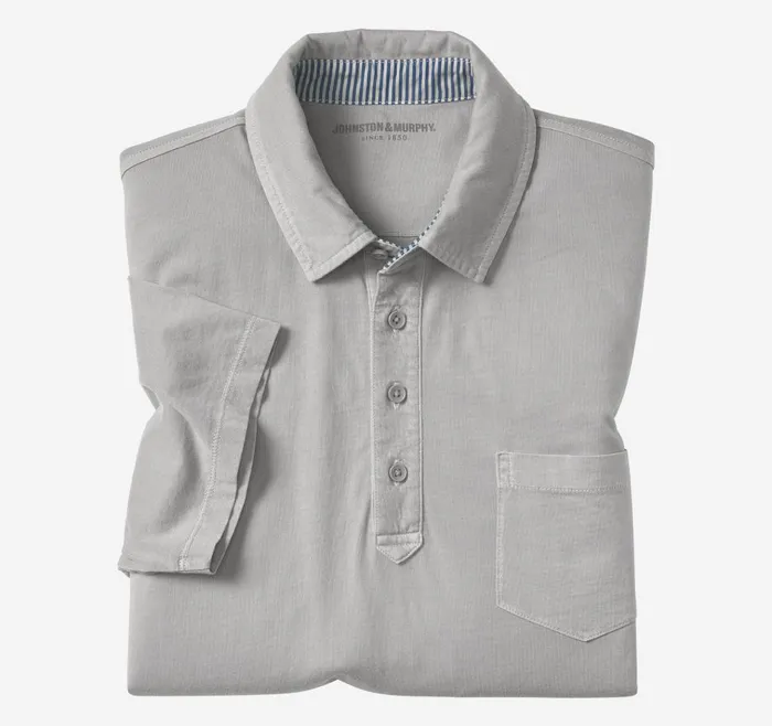 Johnston and Murphy Garment Dyed Polo Gray Men Polos and Tees