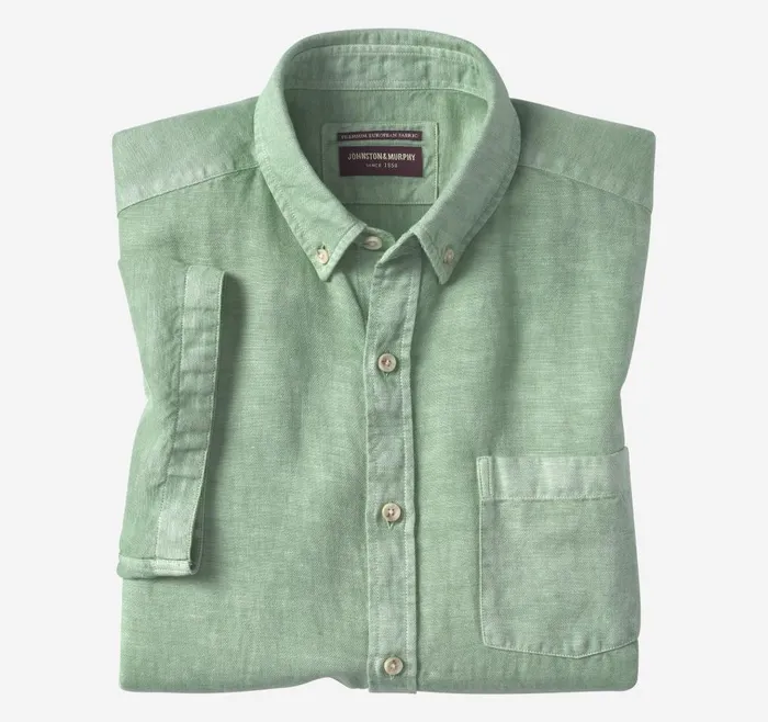 Johnston and Murphy Garment Dyed Shirt Green Men ShortSleeve Shirts