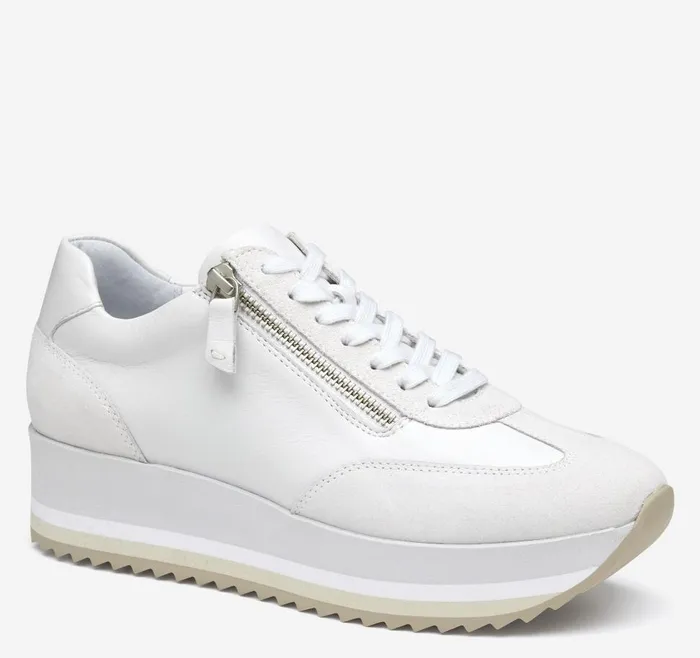 Johnston and Murphy Gracie SideZip Lace Up White Calfskinsuede Women Sneakers