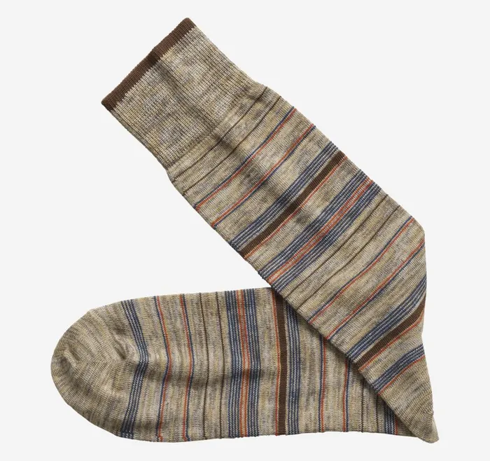 Johnston and Murphy Heather Stripe Socks Khaki Variegated Stripe Men Socks