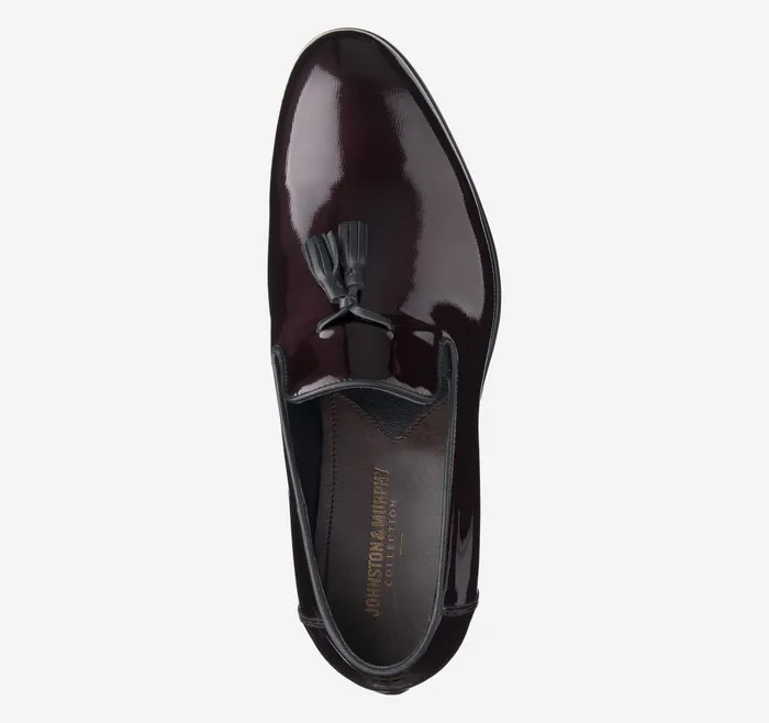 Johnston and Murphy Highland Tassel SlipOn Burgundy Italian Textured Patent Men SlipOns