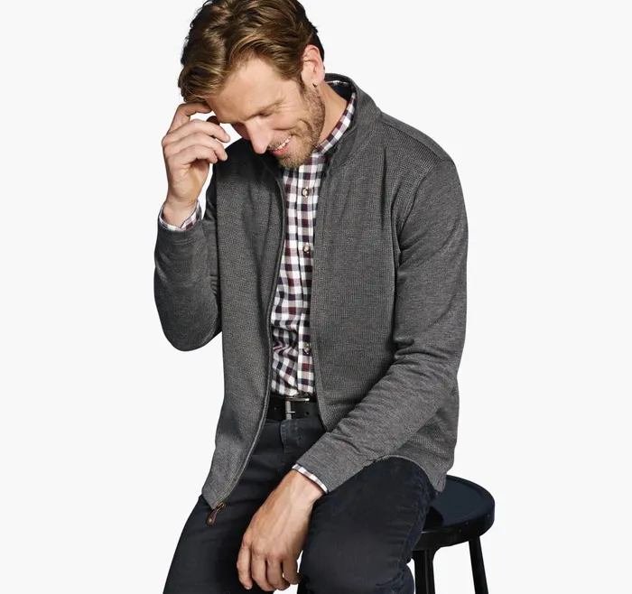 Johnston and Murphy Houndstooth Full Zip Charcoal Men Sweaters and Knits