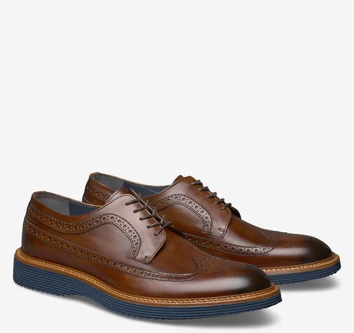 Johnston and Murphy Jameson Longwing Brown Italian Calfskin Men LaceUps