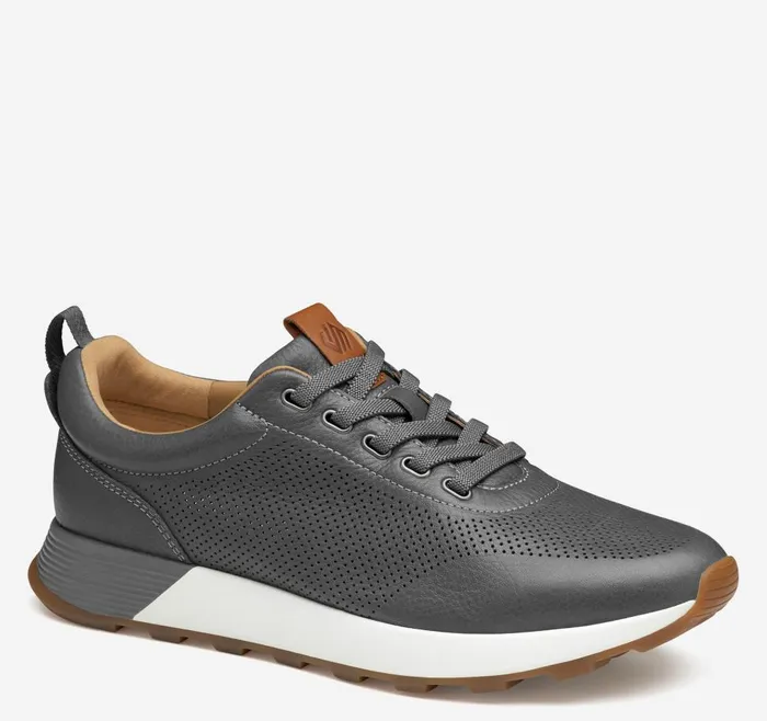 Johnston and Murphy Kinnon Perfed Jogger Gray Full Grain Men SlipOns