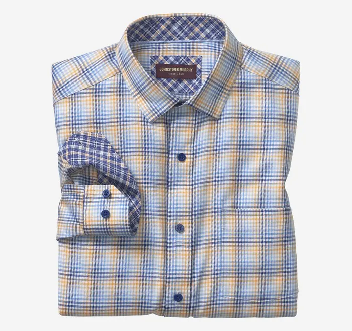 Johnston and Murphy LongSleeve Dress Shirt Blueorange Shadow Check Men Shirts Johnston and Murphy LongSleeve Dress Shirt Blueorange Shadow Check Men Shirts