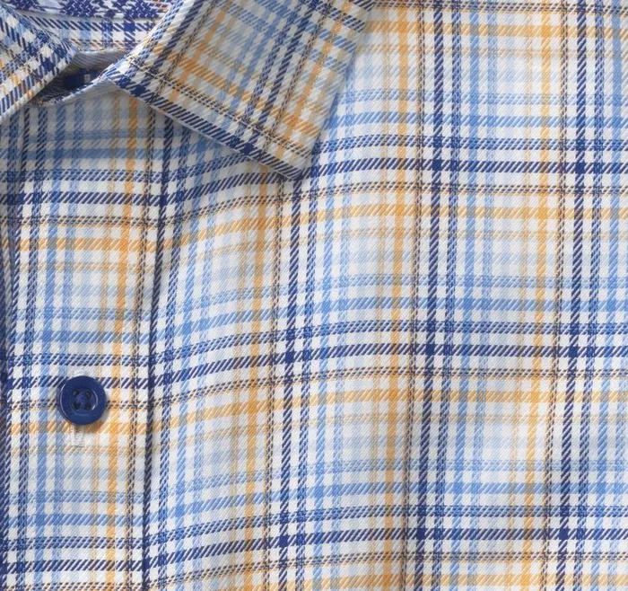 Johnston and Murphy LongSleeve Dress Shirt Blueorange Shadow Check Men Shirts