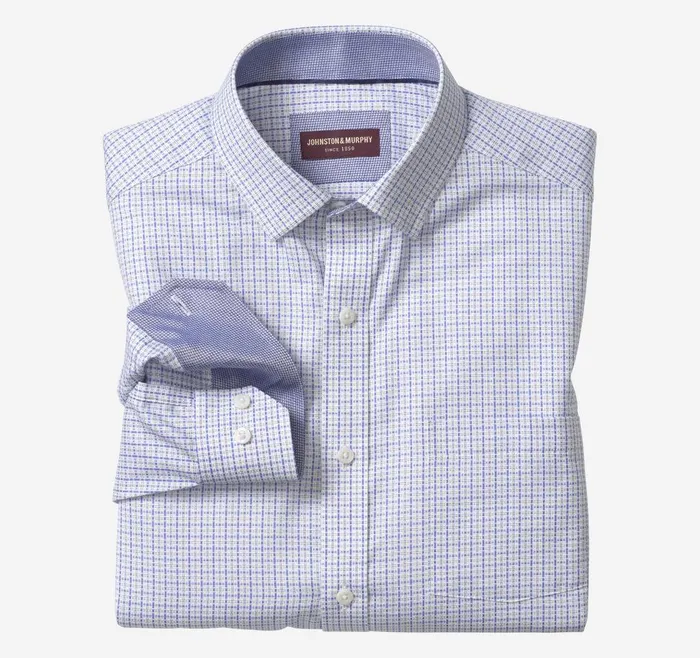 Johnston and Murphy LongSleeve Dress Shirt Bluewhite Tunnel Grid Men Shirts