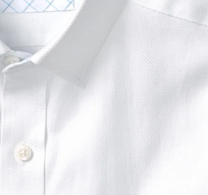 Johnston and Murphy LongSleeve Dress Shirt White Solid Birdseye Men Shirts