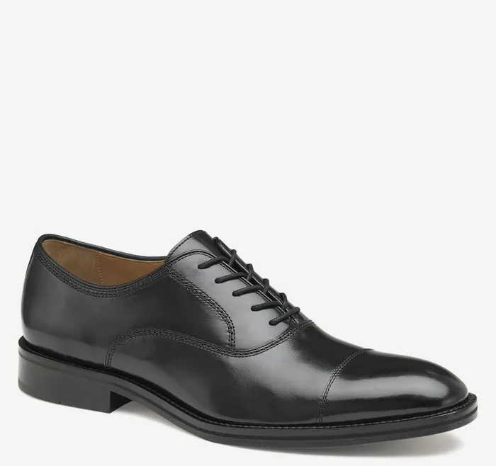 Johnston and Murphy Meade Cap Toe Black Italian Calfskin Men LaceUps
