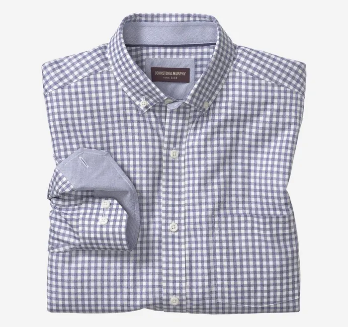 Johnston and Murphy Recycled LongSleeve Shirt Blue Tonal Gingham Men Shirts