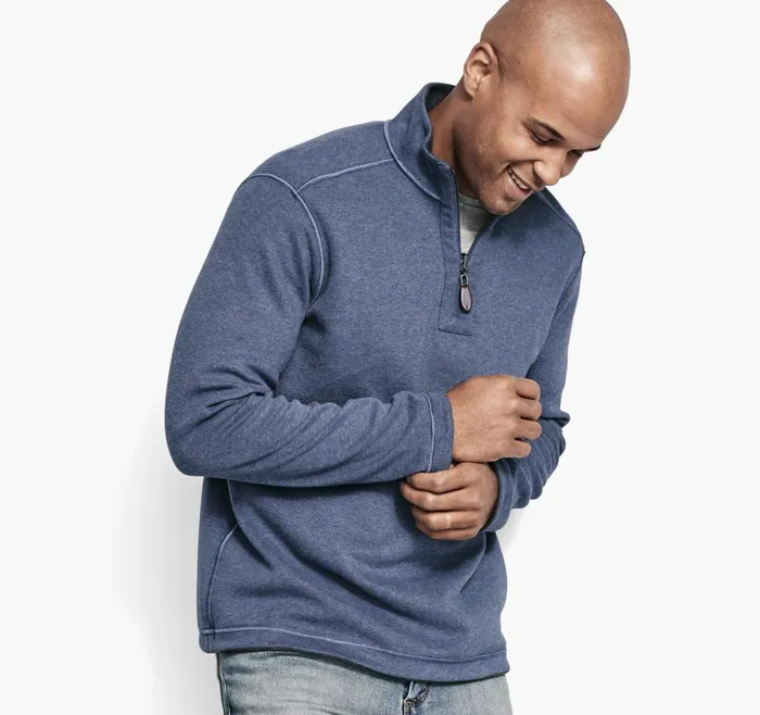 Johnston and Murphy Reversible Solid QuarterZip Bluelight Gray Men Sweaters and Knits
