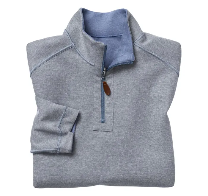 Johnston and Murphy Reversible Solid QuarterZip Bluelight Gray Men Sweaters and Knits Johnston and Murphy Reversible Solid QuarterZip Bluelight Gray Men Sweaters and Knits