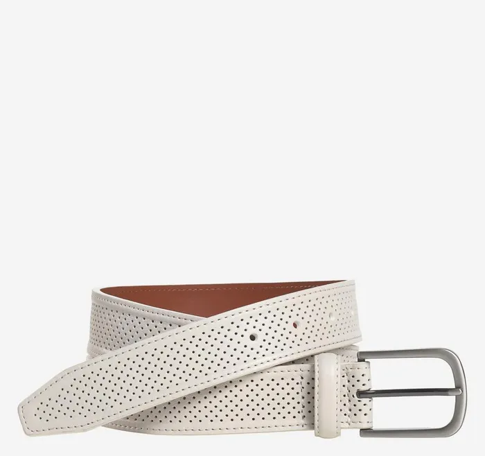 Johnston and Murphy Soft Perforated Leather Belt White Men Belts
