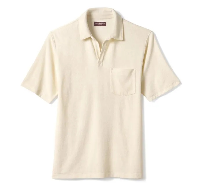 Johnston and Murphy Terry Open Collar Polo Cream Men Polos and Tees Johnston and Murphy Terry Open Collar Polo Cream Men Polos and Tees