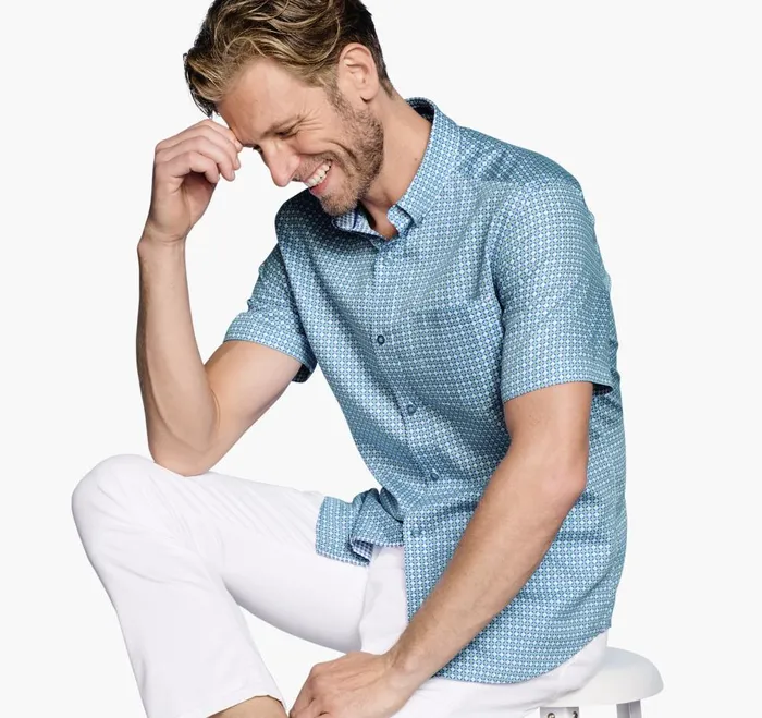 Johnston and Murphy Textured Cotton ShortSleeve Shirt Bluegreen Diamond Circle Men ShortSleeve Shirts Johnston and Murphy Textured Cotton ShortSleeve Shirt Bluegreen Diamond Circle Men ShortSleeve Shirts