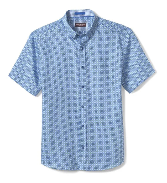 Johnston and Murphy Textured Cotton ShortSleeve Shirt Bluegreen Diamond Circle Men ShortSleeve Shirts