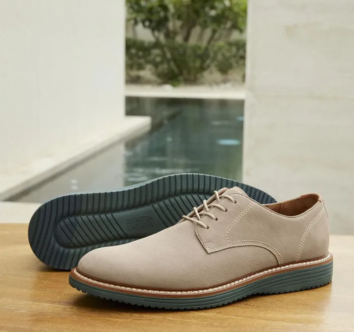 Johnston and Murphy Upton Plain Toe Taupe Nubuck Men LaceUps
