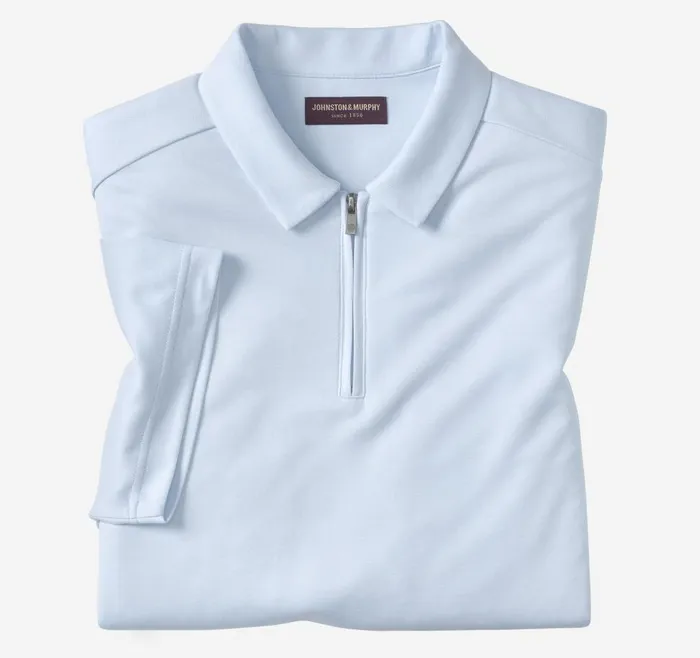 Johnston and Murphy Vintage Birdseye Zip Polo Light Blue Men Polos and Tees