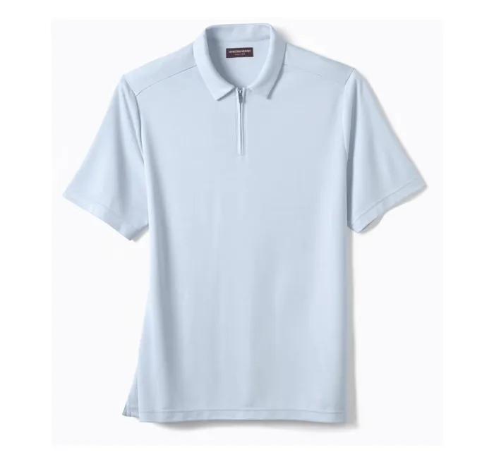 Johnston and Murphy Vintage Birdseye Zip Polo Light Blue Men Polos and Tees Johnston and Murphy Vintage Birdseye Zip Polo Light Blue Men Polos and Tees