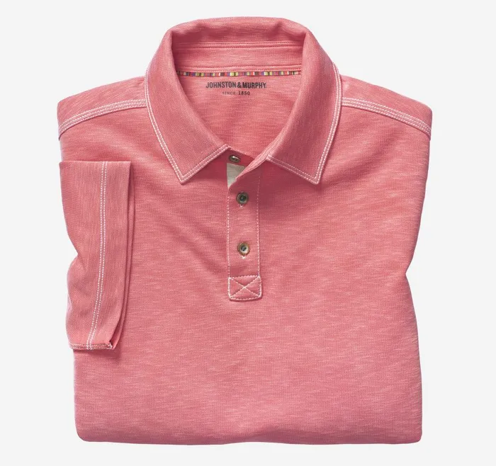 Johnston and Murphy Vintage Slub Polo Coral Men Polos and Tees