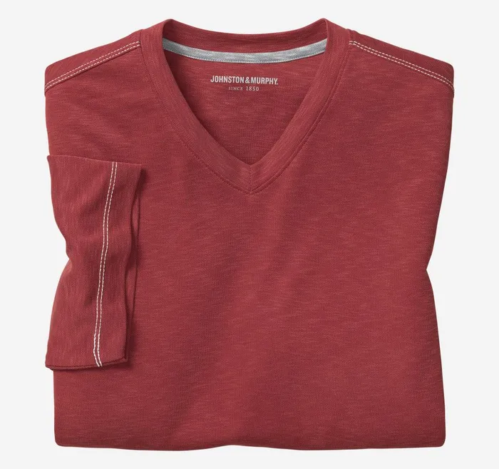 Johnston and Murphy Vintage Slub VNeck Tee Red Men Polos and Tees