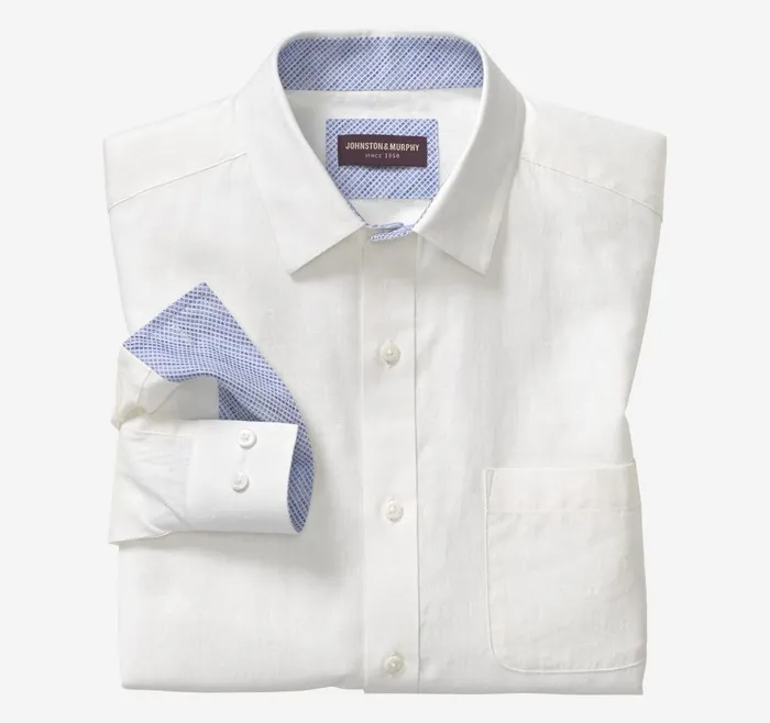 Johnston and Murphy Washed LinenBlend Shirt White Diamond Men Shirts