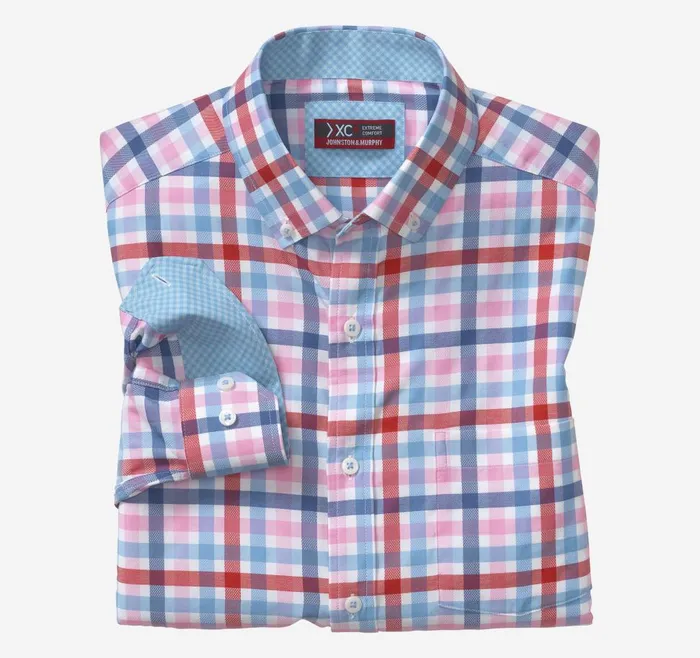 Johnston and Murphy XC4 LongSleeve StretchWoven Shirt Bluered Large Multi Check Men Shirts Johnston and Murphy XC4 LongSleeve StretchWoven Shirt Bluered Large Multi Check Men Shirts